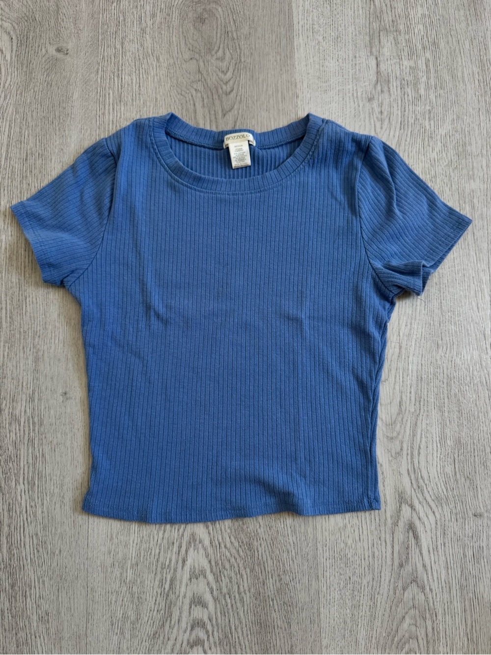 Bozzolo Blue Ribbed Short Sleeve Tee